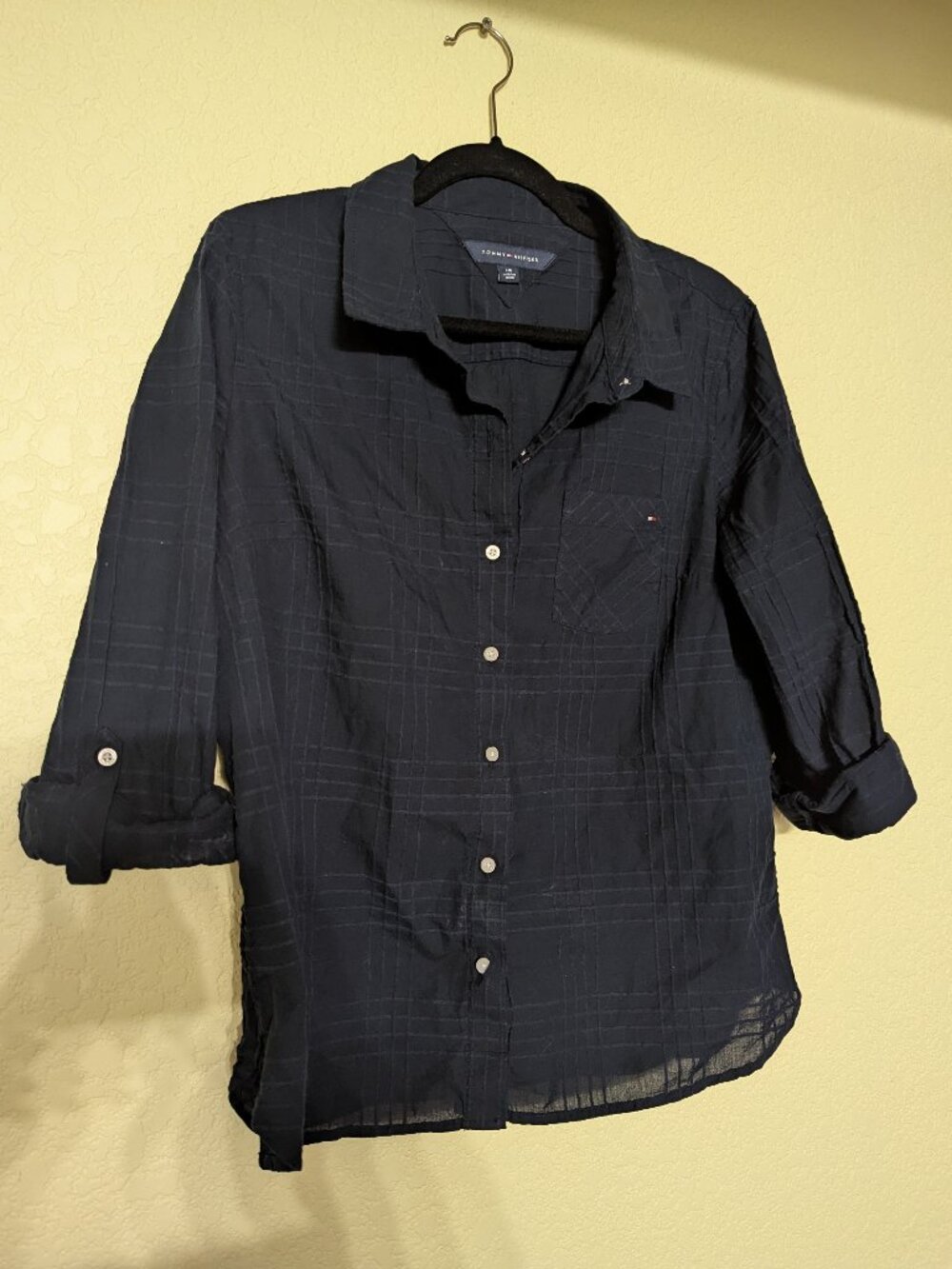 Tommy Hilfiger navy blue 3/4 button down - L